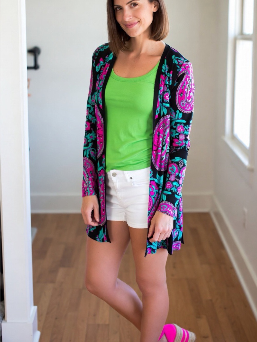 Dear Scarlett Black Pink Teal Paisley Floral Open Cardigan Size S NWOT